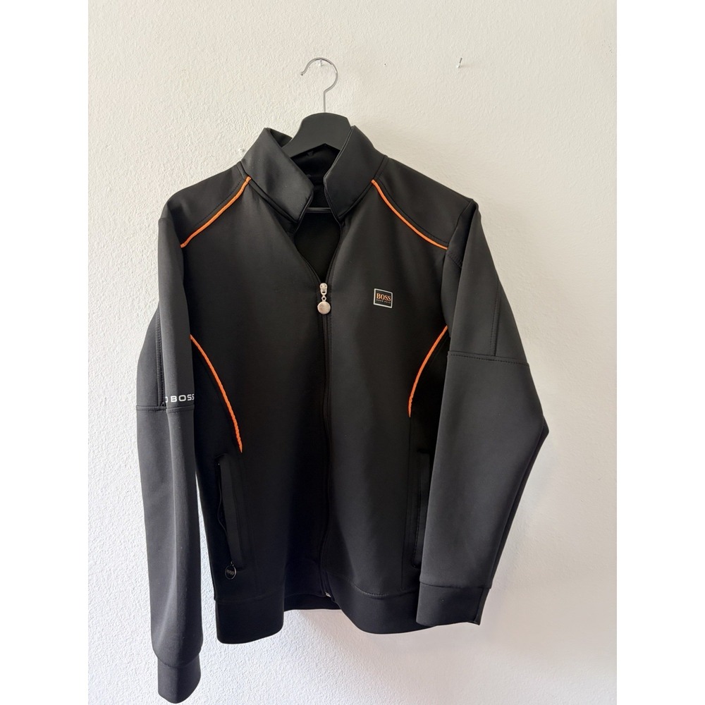 HUGO BOSS Black Orange Piping Full Zip Track Jacket Men Small S Golf Athletic